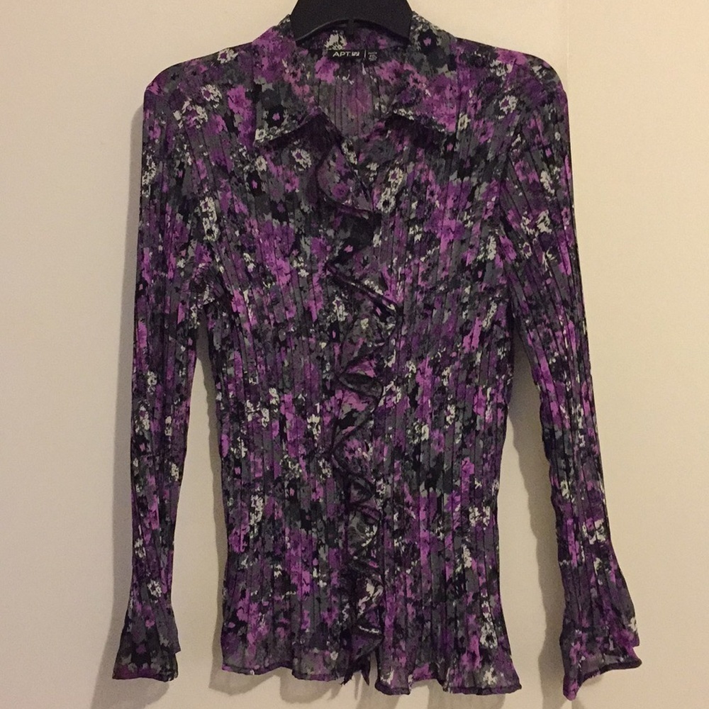 Apt. 9 Sheer Button Down Ruffle Petite Blouse - image 1